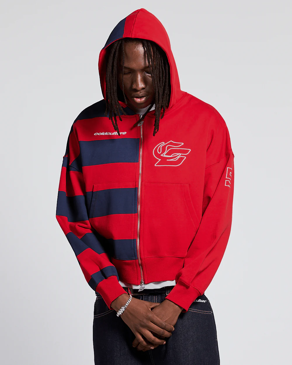 BARNA ZIP HOODIE RED & DARK BLUE - Image 2