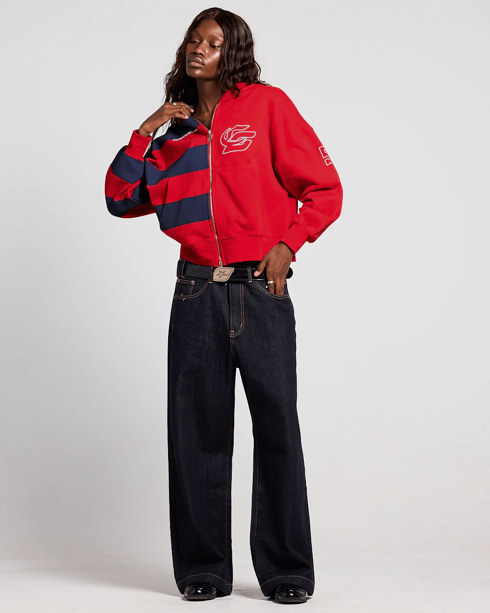 BARNA ZIP HOODIE RED & DARK BLUE - Image 5