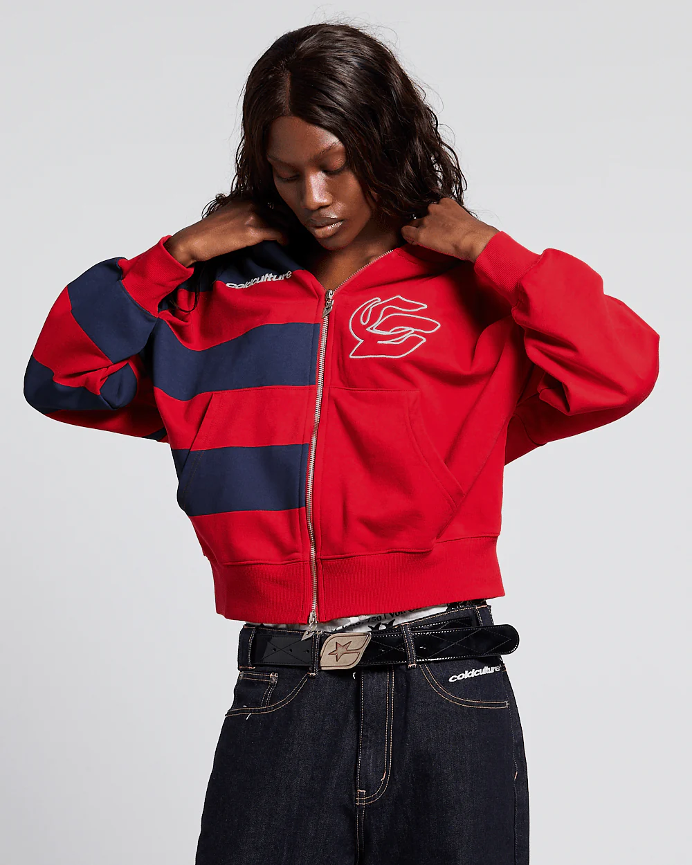 BARNA ZIP HOODIE RED & DARK BLUE - Image 6