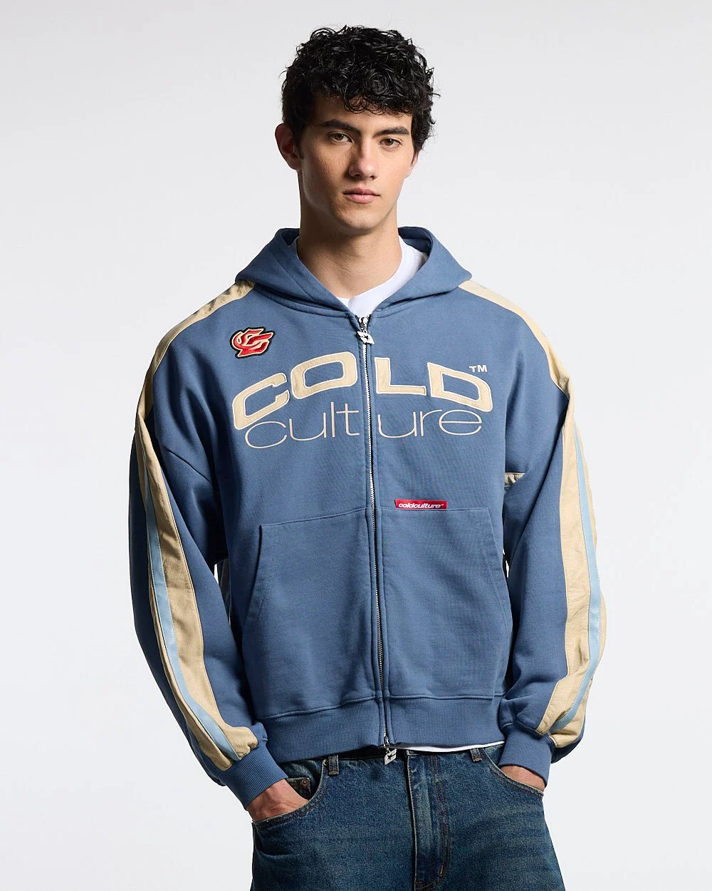 BIKER ZIP HOODIE NAVY - Image 2