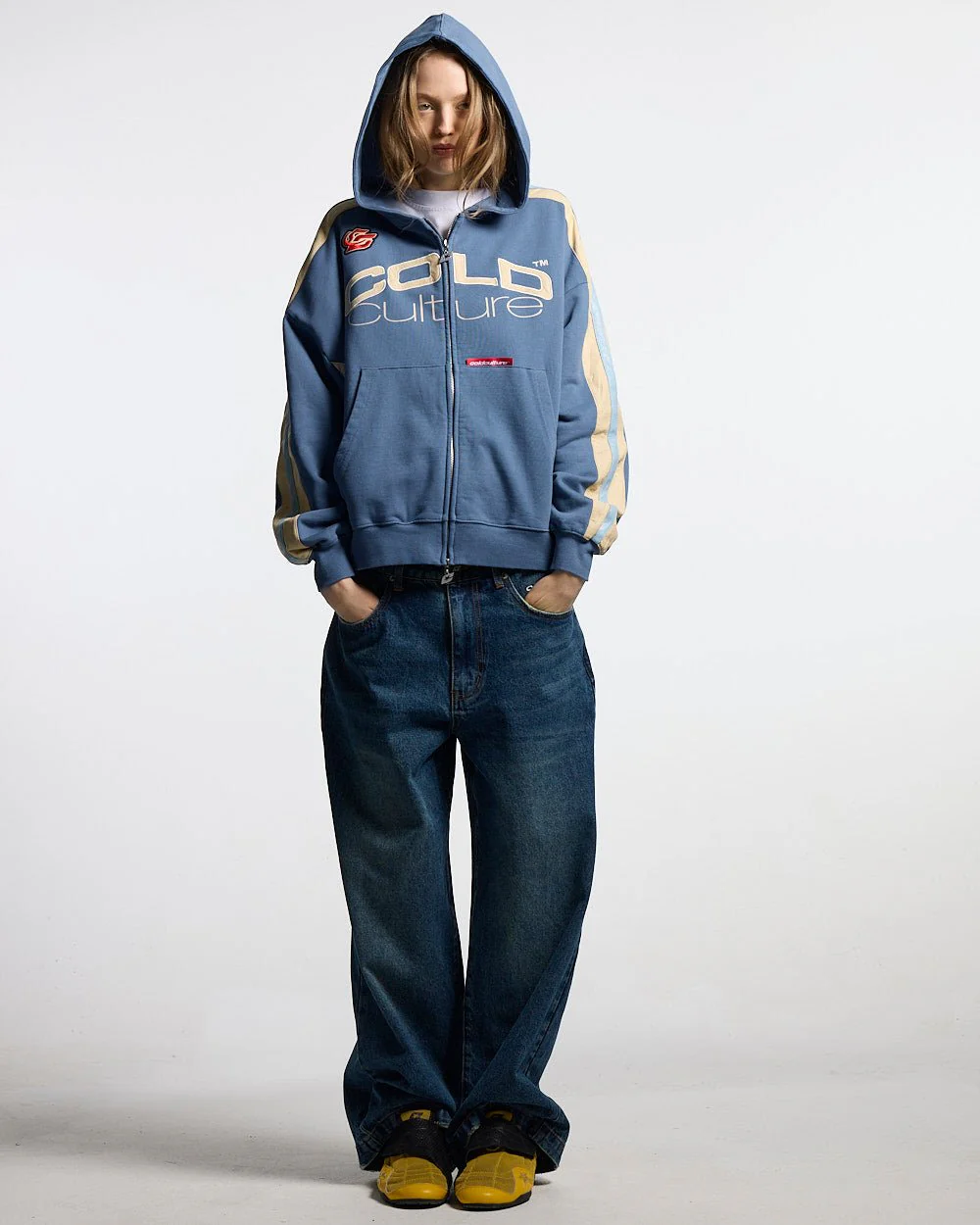 BIKER ZIP HOODIE NAVY - Image 5