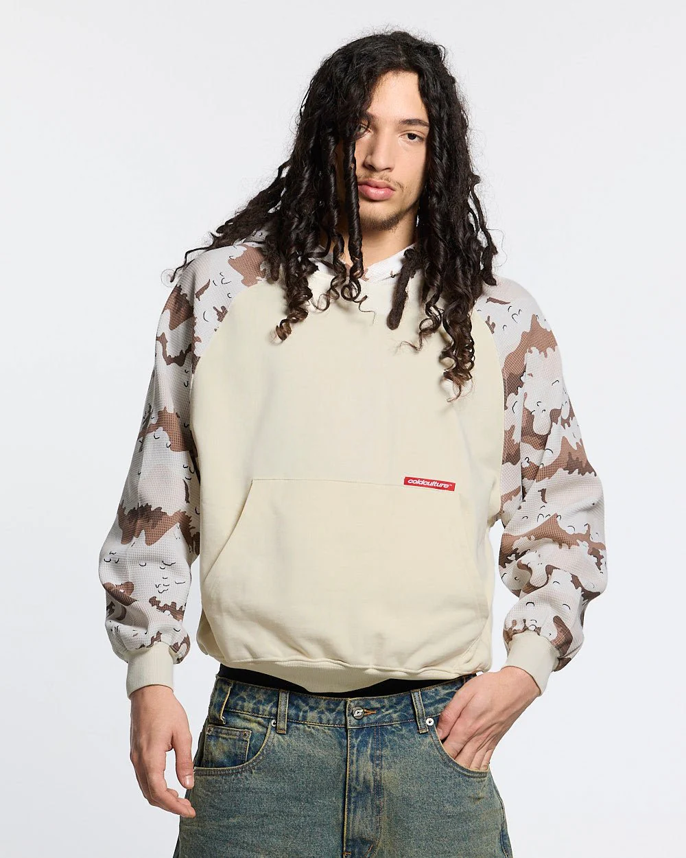 CHIPPED WAFFLE HOODIE BEIGE - Image 2