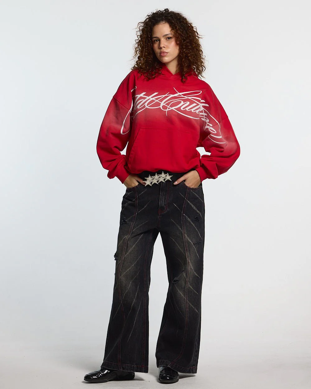 CROSSED SCRIPT HOODIE RED - Image 5