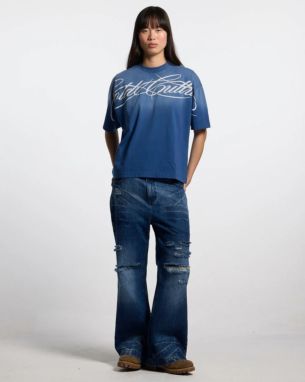 CROSSED SCRIPT TEE BLUE - Image 5