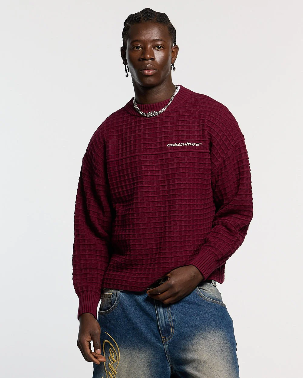 CRUNCHY WAFFLE KNIT BURGUNDY - Image 4