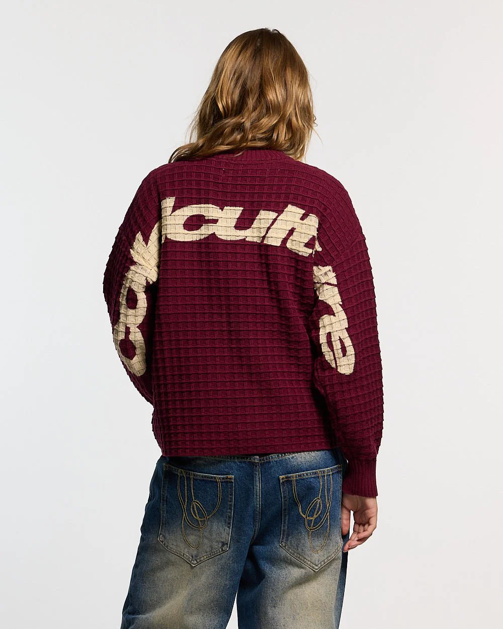 CRUNCHY WAFFLE KNIT BURGUNDY - Image 7