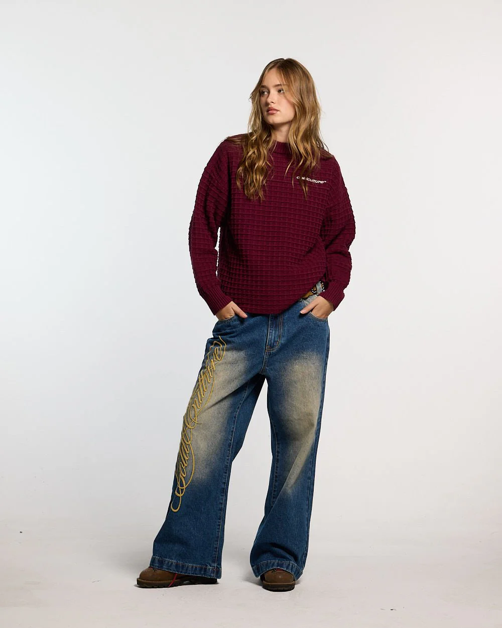 CRUNCHY WAFFLE KNIT BURGUNDY - Image 8