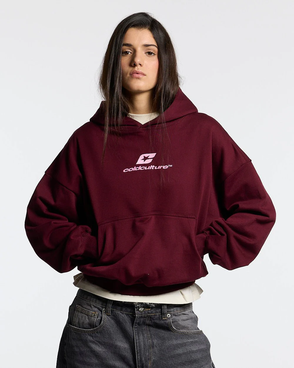 CURVED HOODIE WINE RED - Image 5