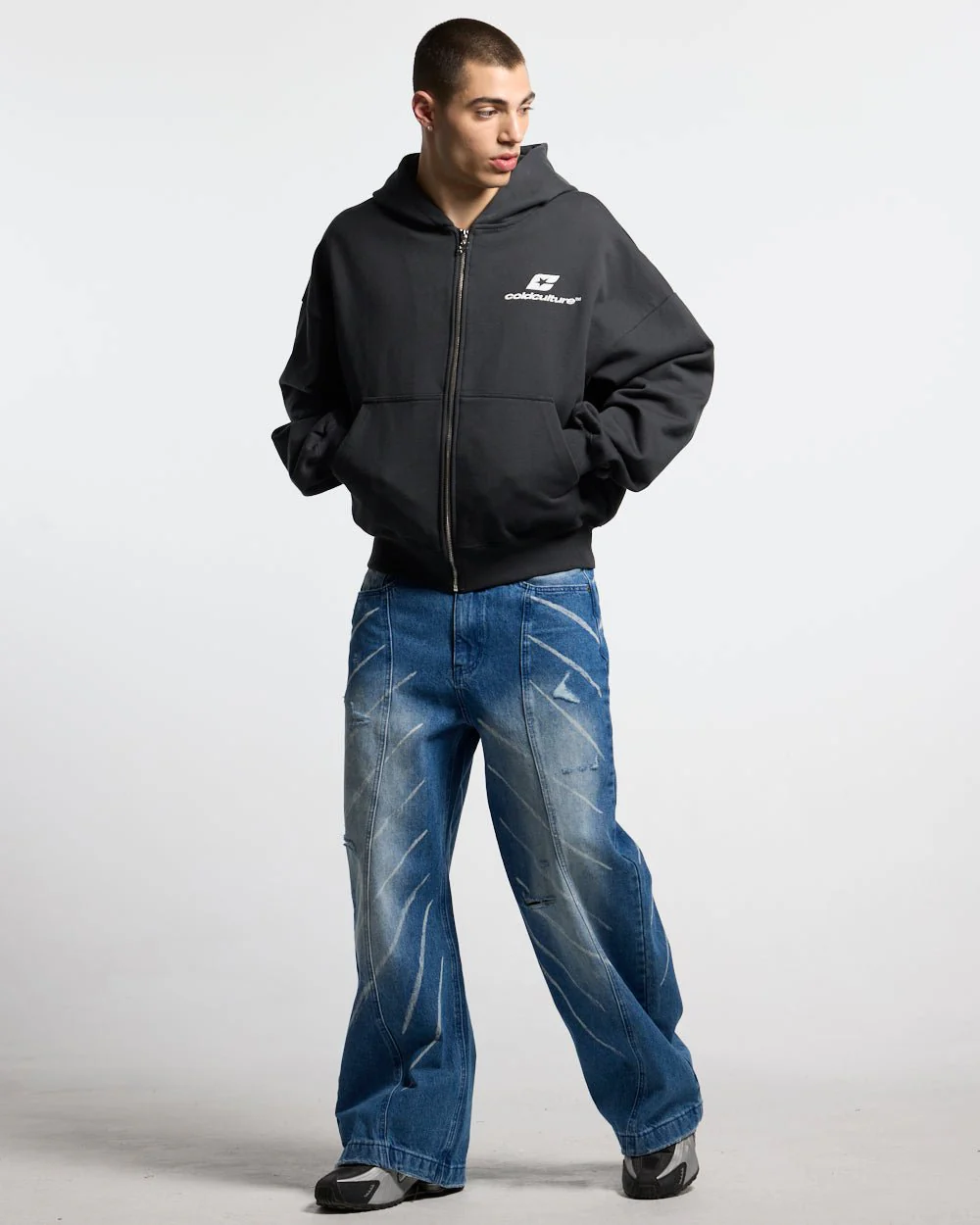 CURVED ZIP HOODIE INDIA INK - Image 4