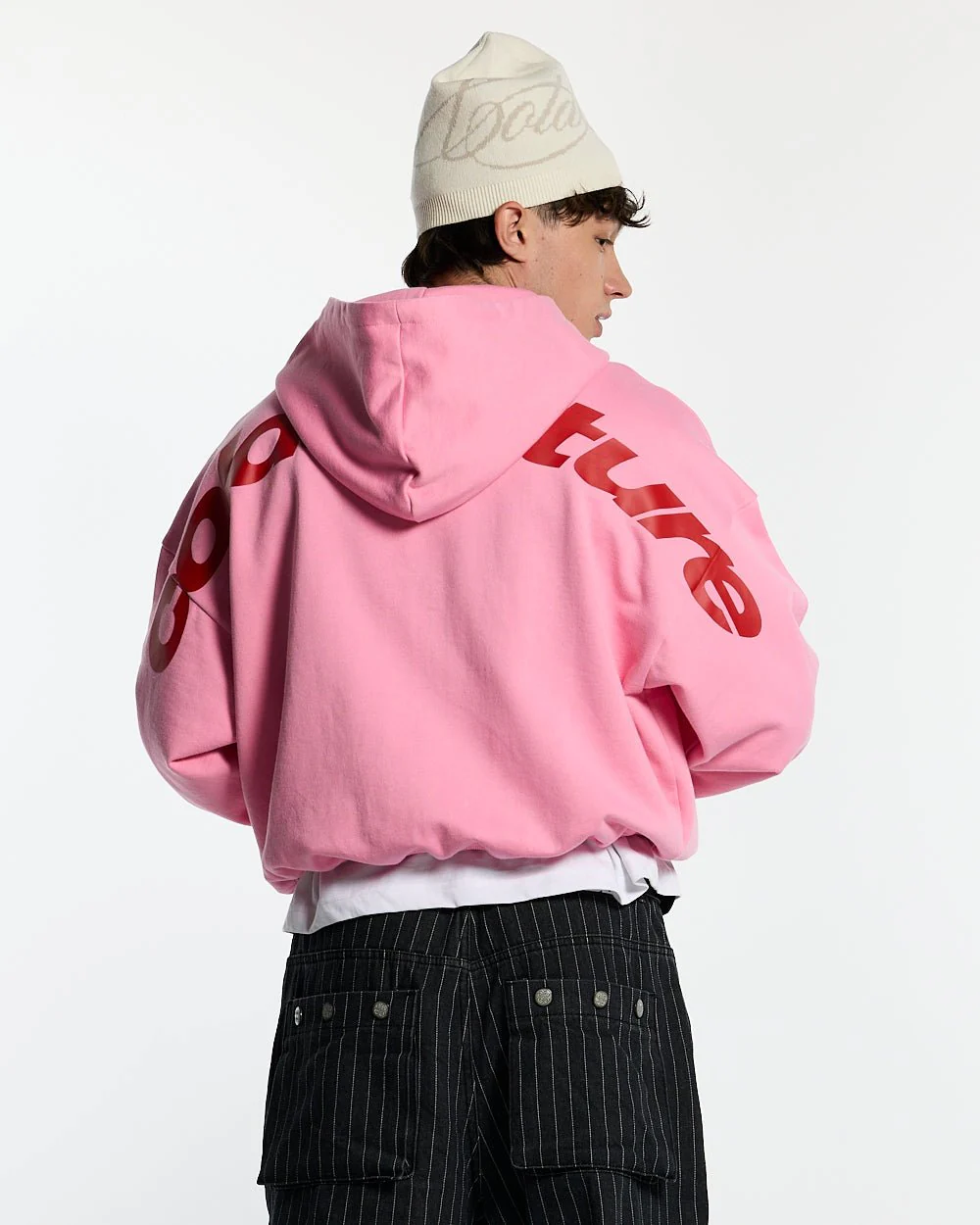 CURVED ZIP HOODIE PINK & RED - Image 2