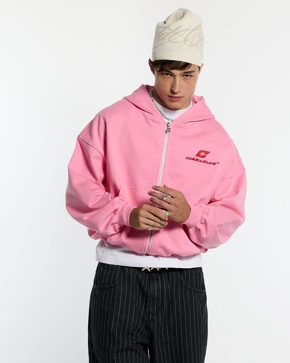 CURVED ZIP HOODIE PINK & RED - Image 4
