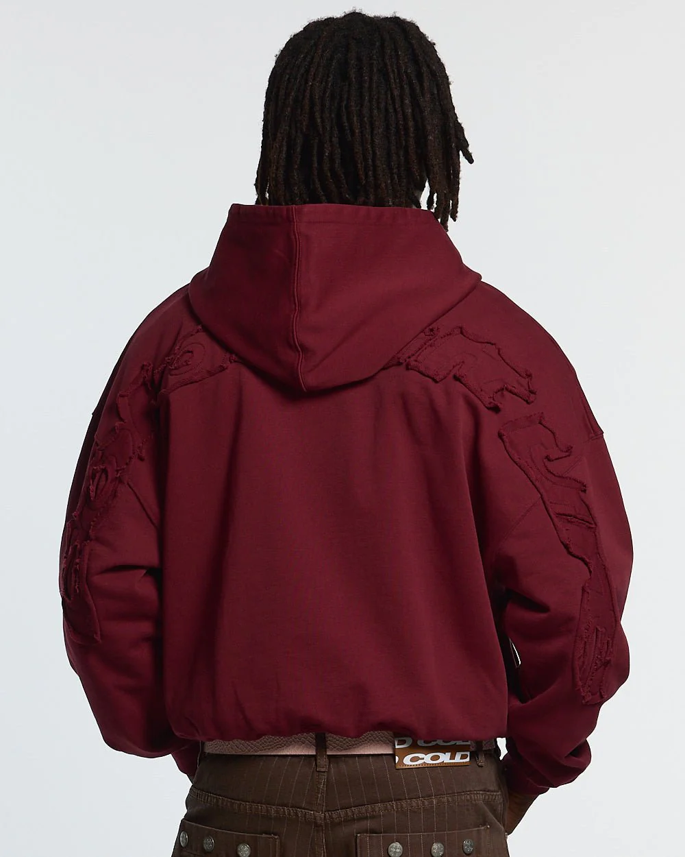 DISTRESS CURVED HOODIE BURGUNDY - Image 2