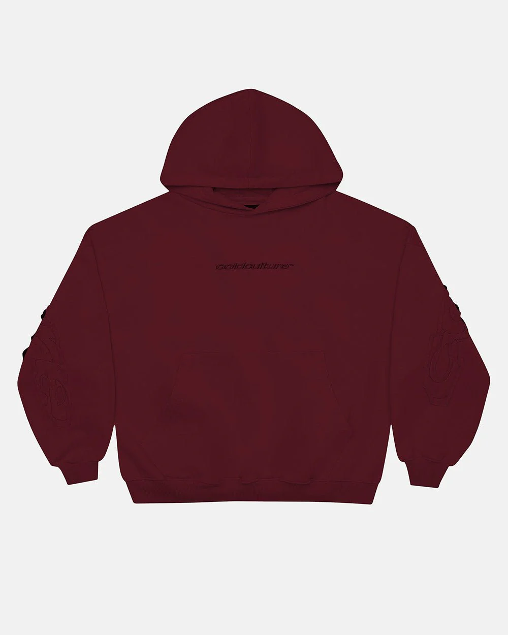 DISTRESS CURVED HOODIE BURGUNDY - Image 3