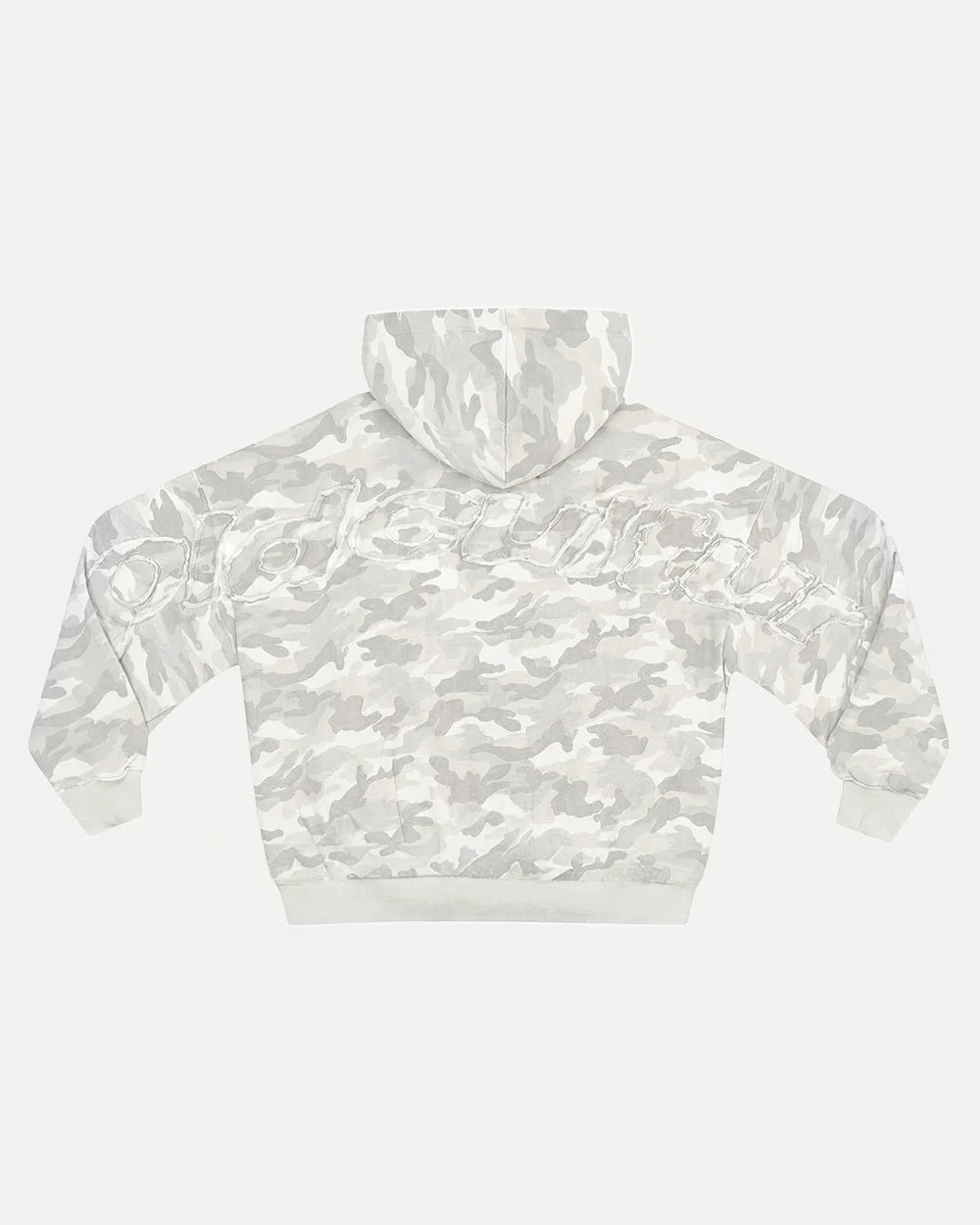 DISTRESS CURVED HOODIE CAMO GREY - Image 2