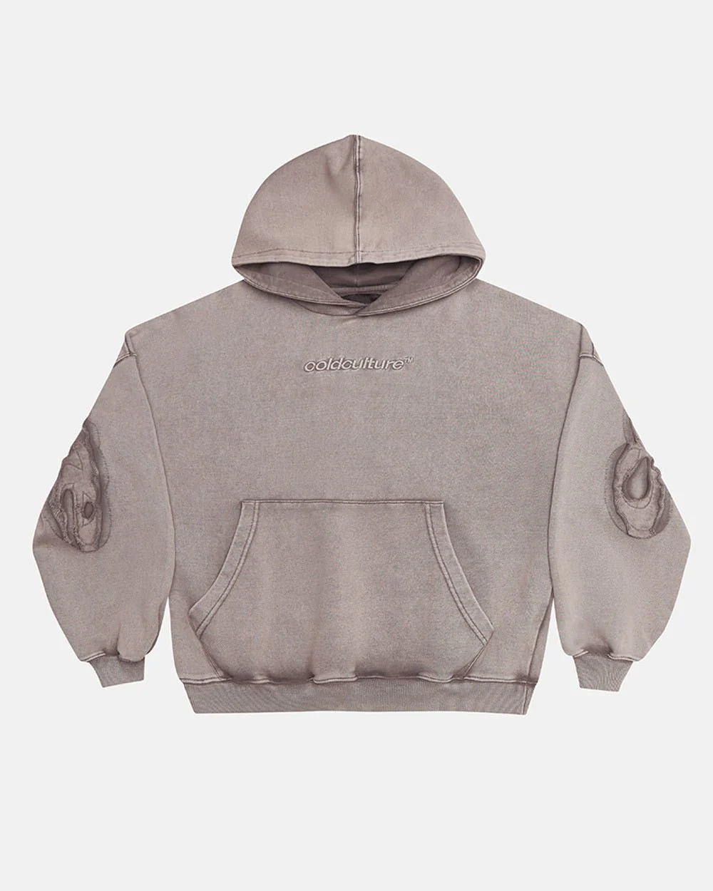 DISTRESS CURVED HOODIE WASHED GREY - Image 3