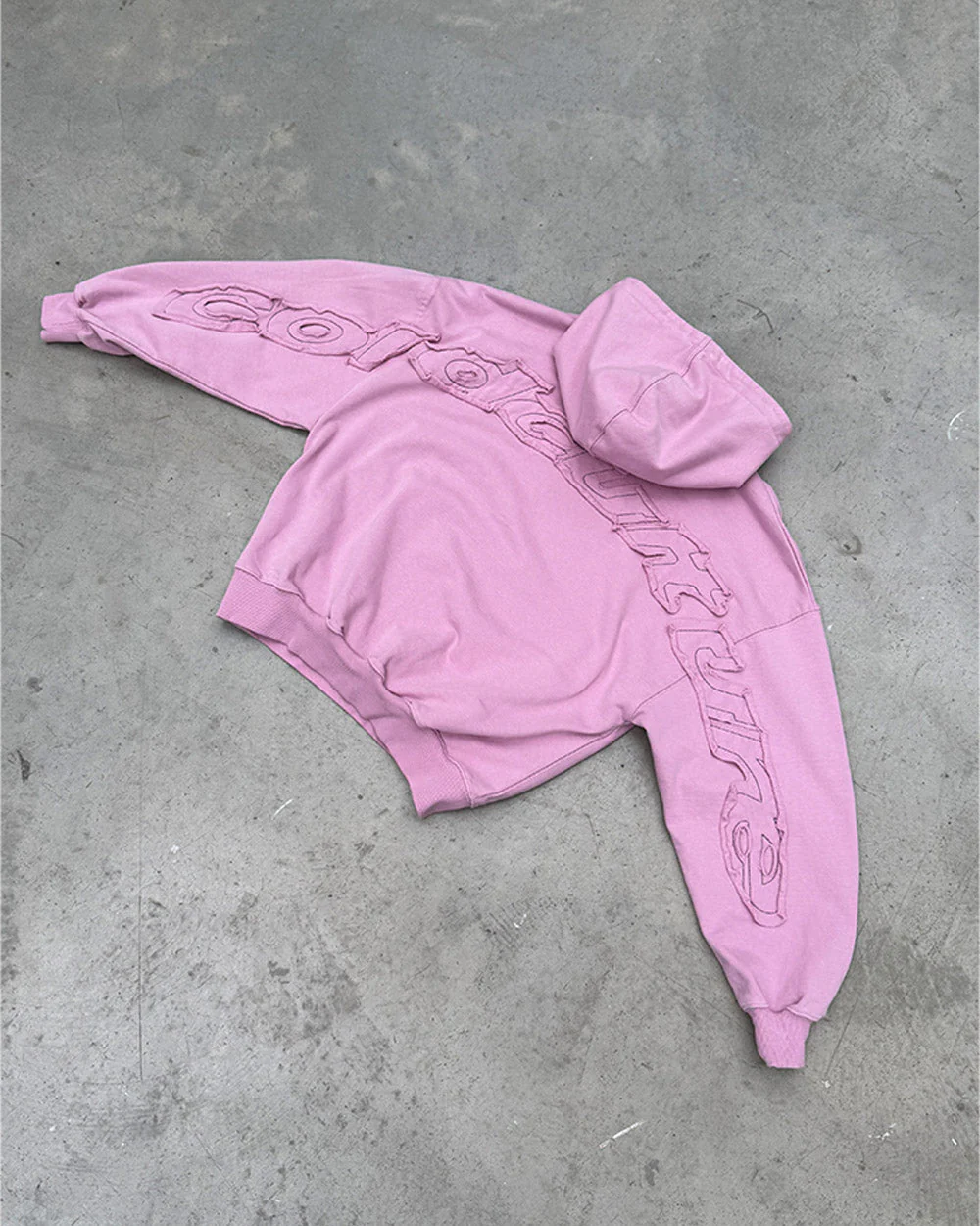 DISTRESS CURVED HOODIE PINK - Image 10