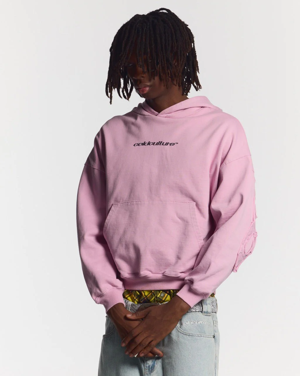 DISTRESS CURVED HOODIE PINK - Image 4