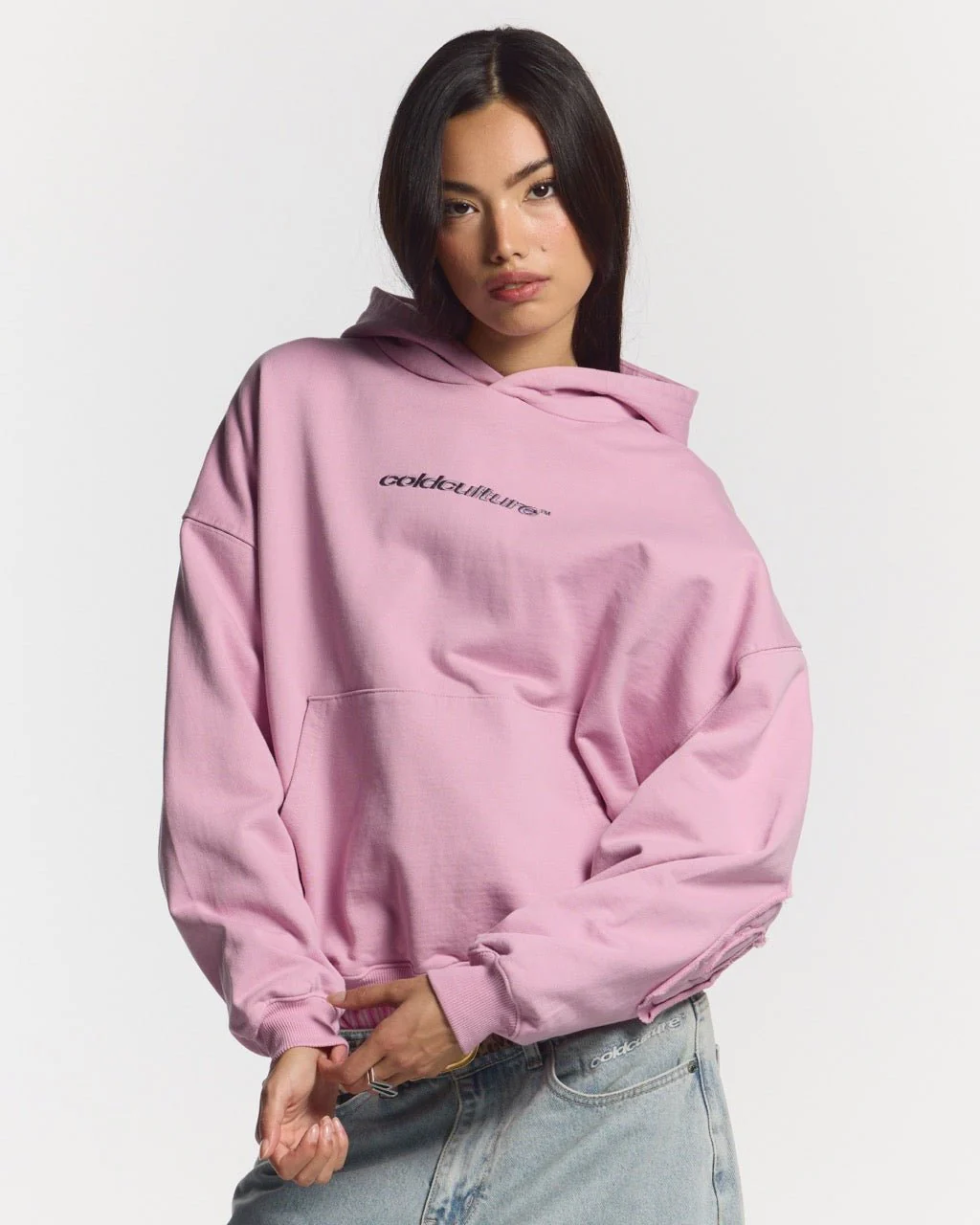 DISTRESS CURVED HOODIE PINK - Image 6