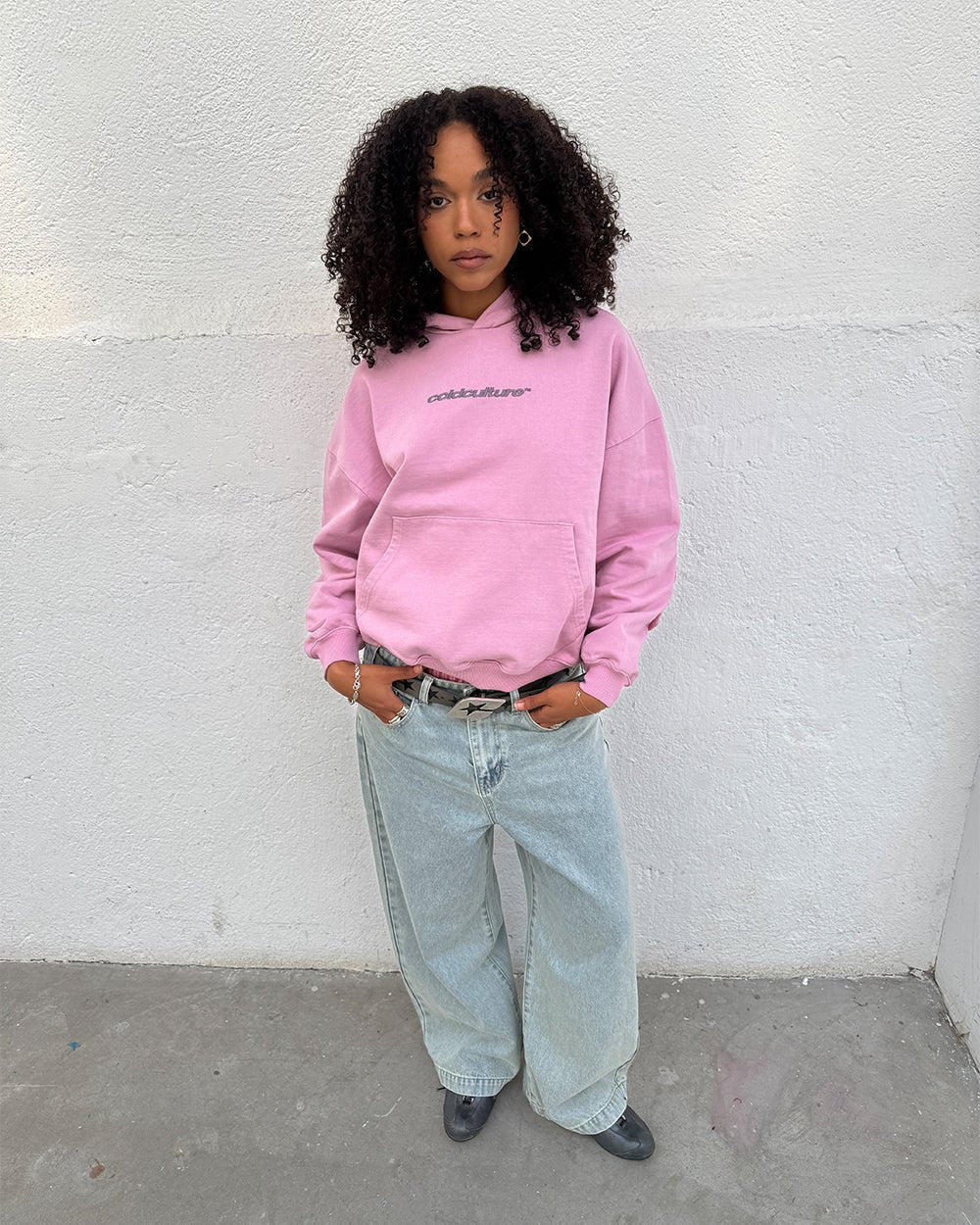 DISTRESS CURVED HOODIE PINK - Image 8