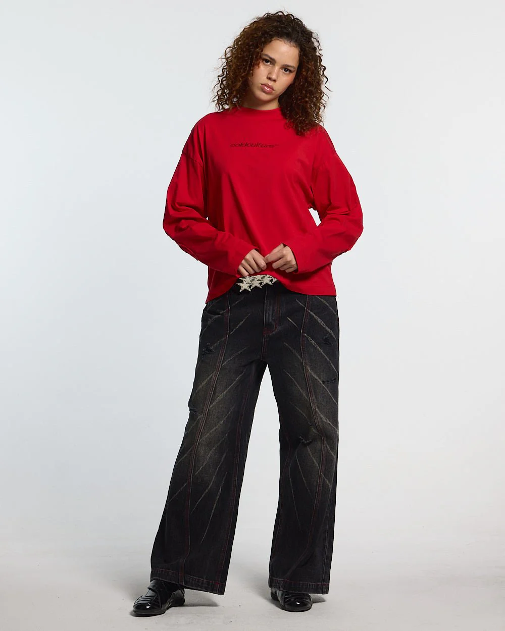 DISTRESS CURVED LONGSLEEVE RED - Image 6