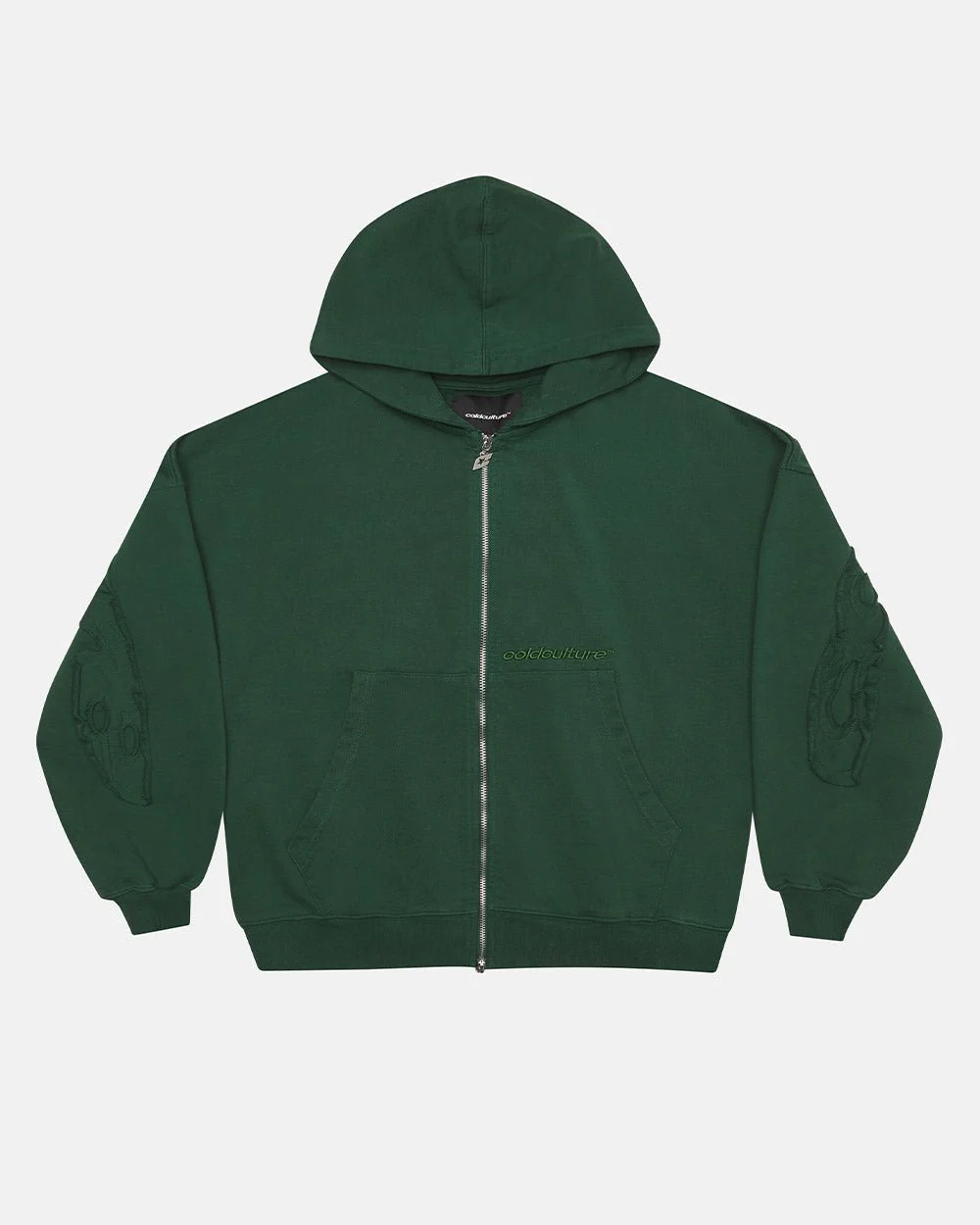 DISTRESS CURVED ZIP HOODIE GREEN - Image 3