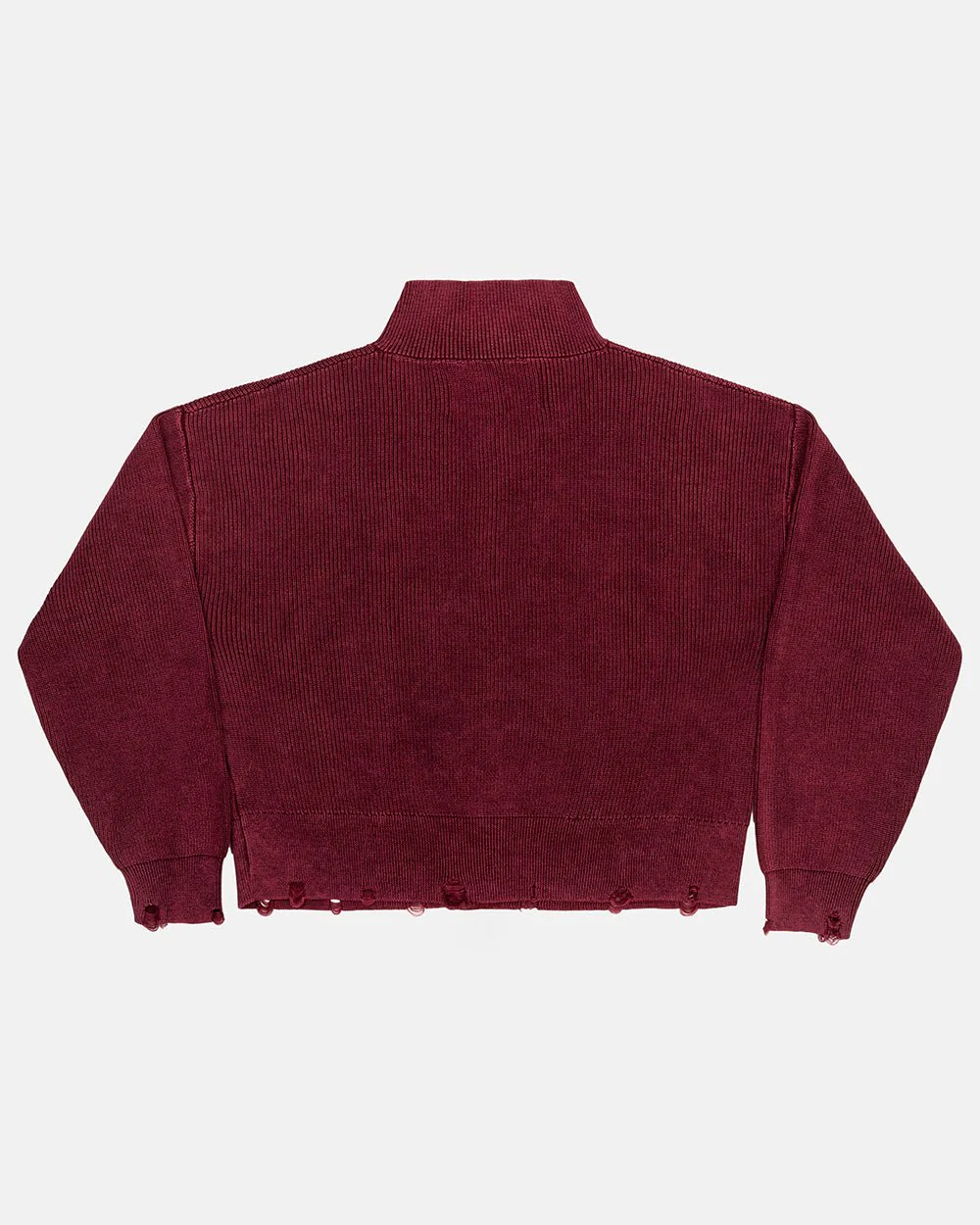 DISTRESS CURVED ZIP KNIT BURGUNDY - Image 3