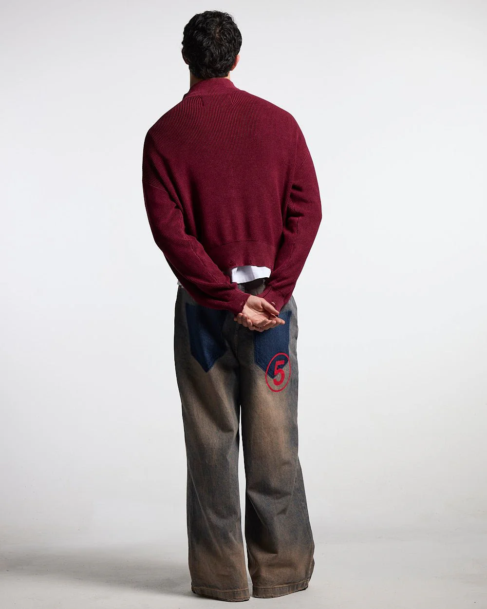 DISTRESS CURVED ZIP KNIT BURGUNDY - Image 4