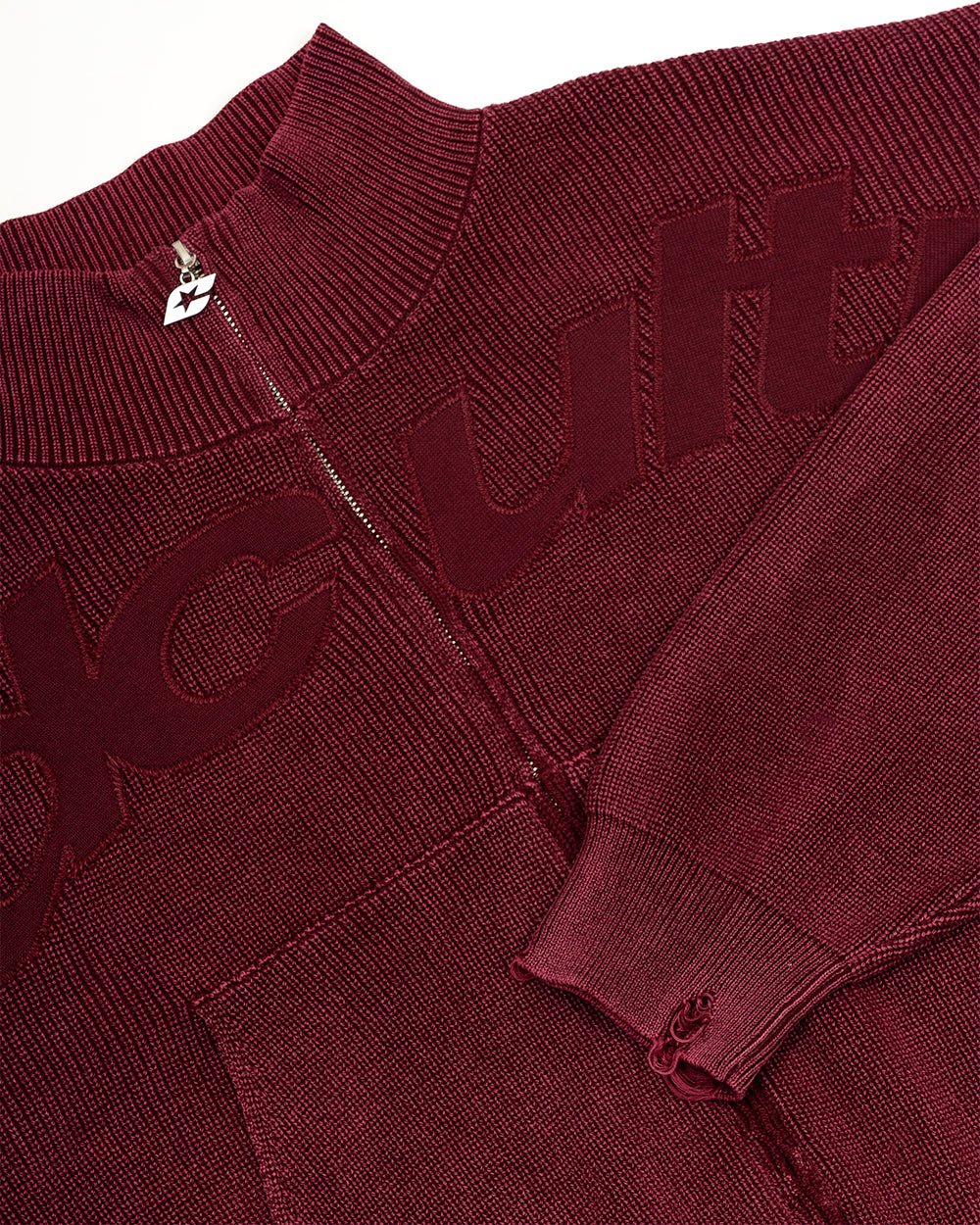 DISTRESS CURVED ZIP KNIT BURGUNDY - Image 6