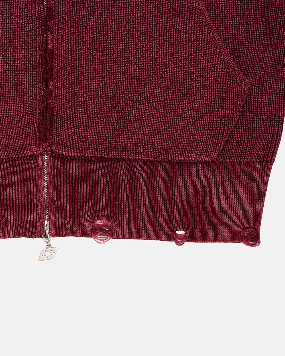 DISTRESS CURVED ZIP KNIT BURGUNDY - Image 8