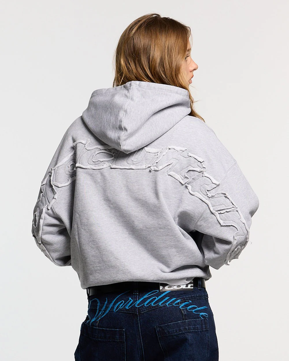 DISTRESS CURVED HOODIE LIGHT GREY - Image 5