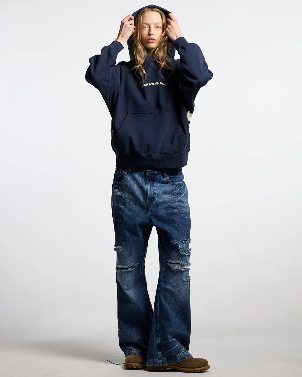 DISTRESSED DEFENSE HOODIE NAVY - Image 7