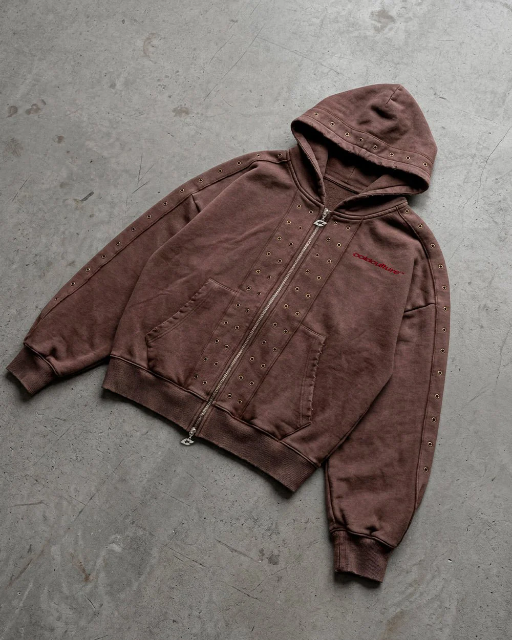EYELET ZIP HOODIE BROWN - Image 14