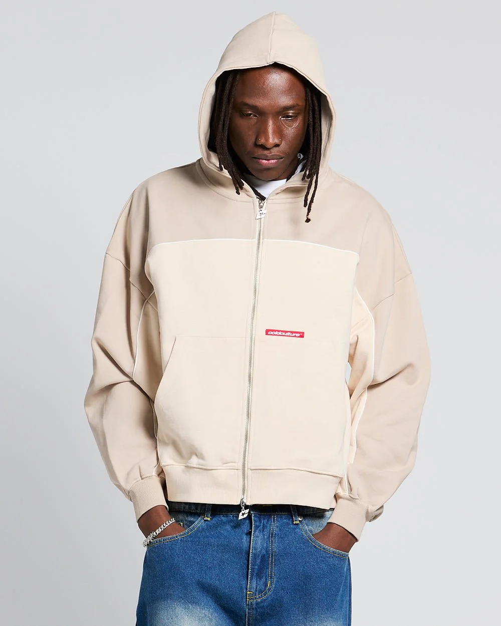 FLESH ZIP HOODIE BEIGE - Image 4