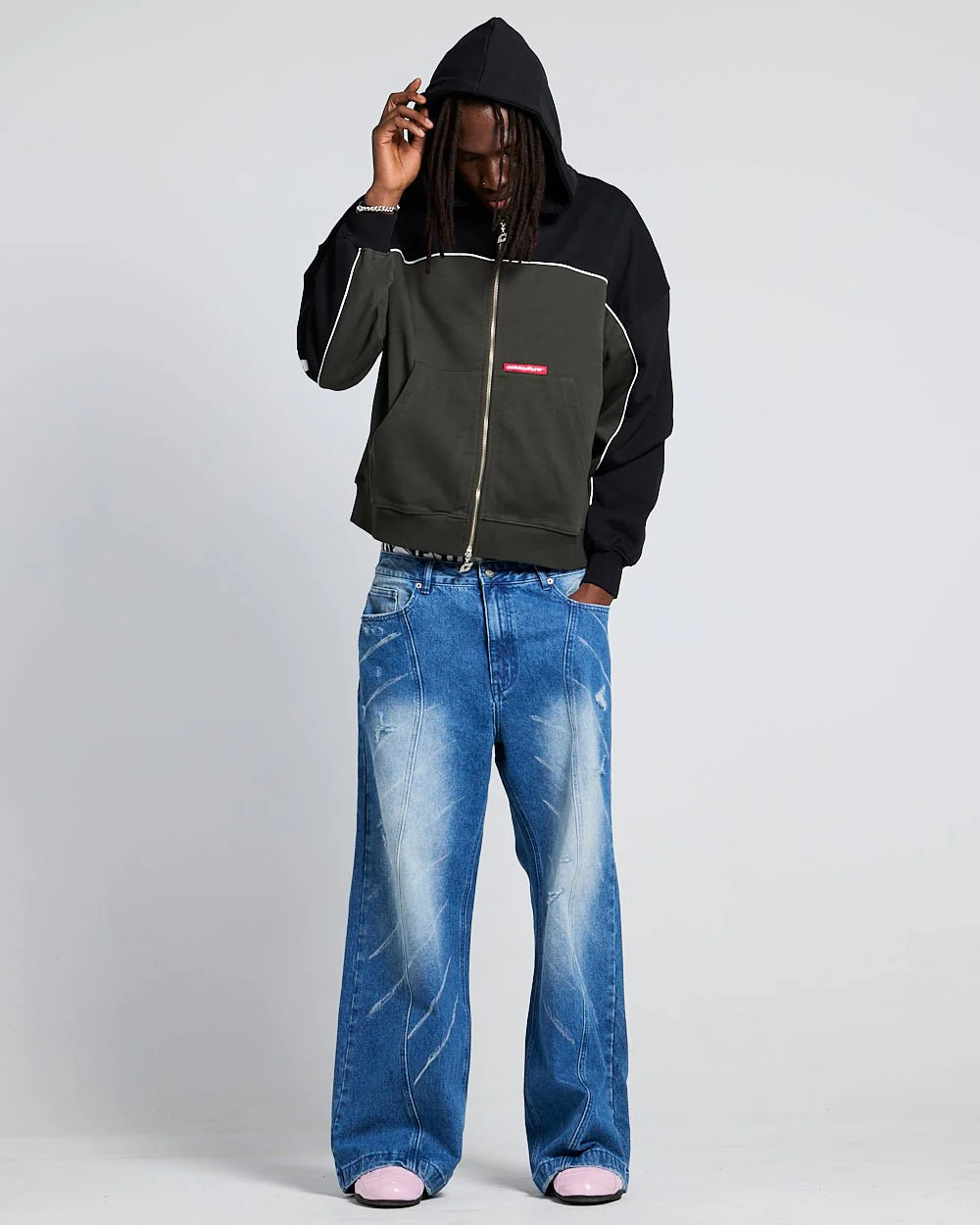 FLESH ZIP HOODIE BLACK & GREY - Image 4