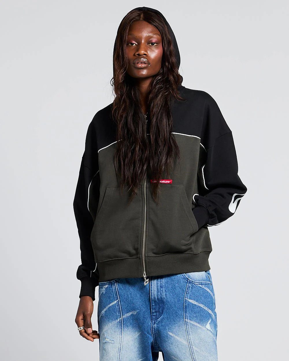 FLESH ZIP HOODIE BLACK & GREY - Image 5