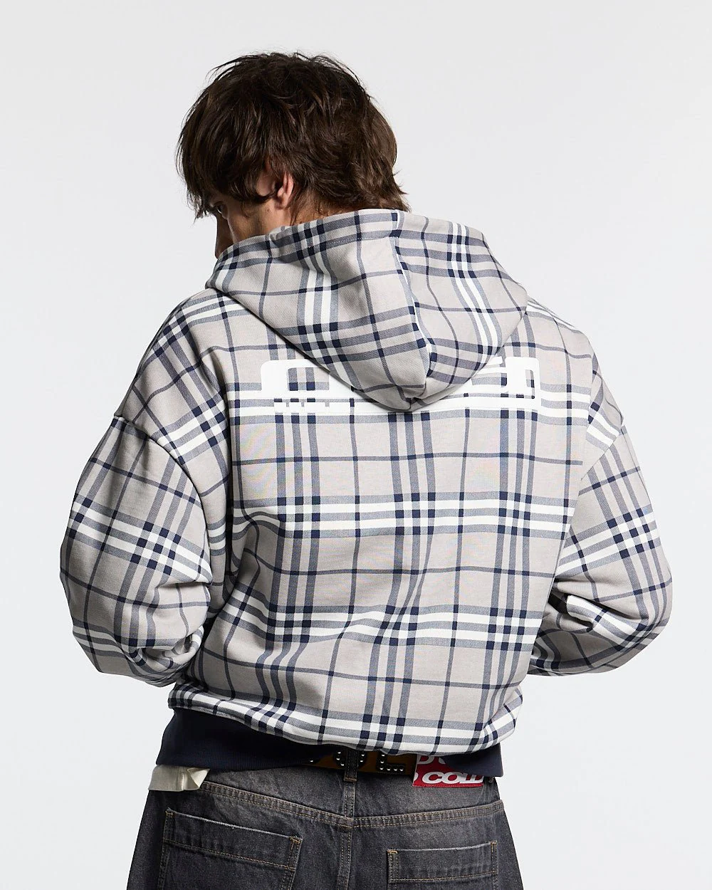 GRID ZIP HOODIE TARTAN DARK BLUE/GREY - Image 4