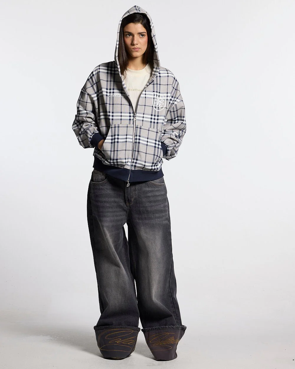 GRID ZIP HOODIE TARTAN DARK BLUE/GREY - Image 5
