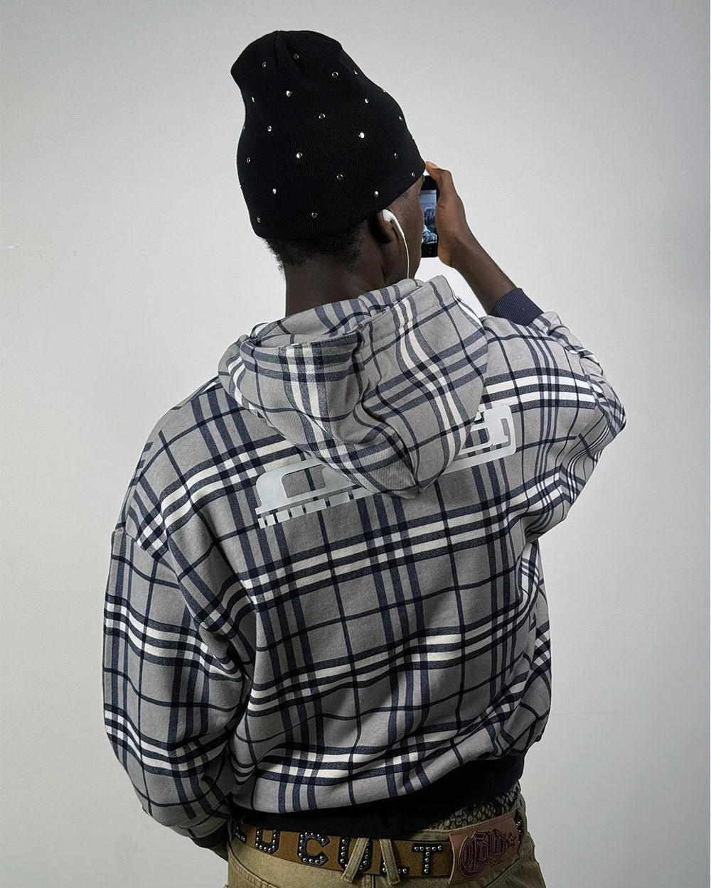 GRID ZIP HOODIE TARTAN DARK BLUE/GREY - Image 8