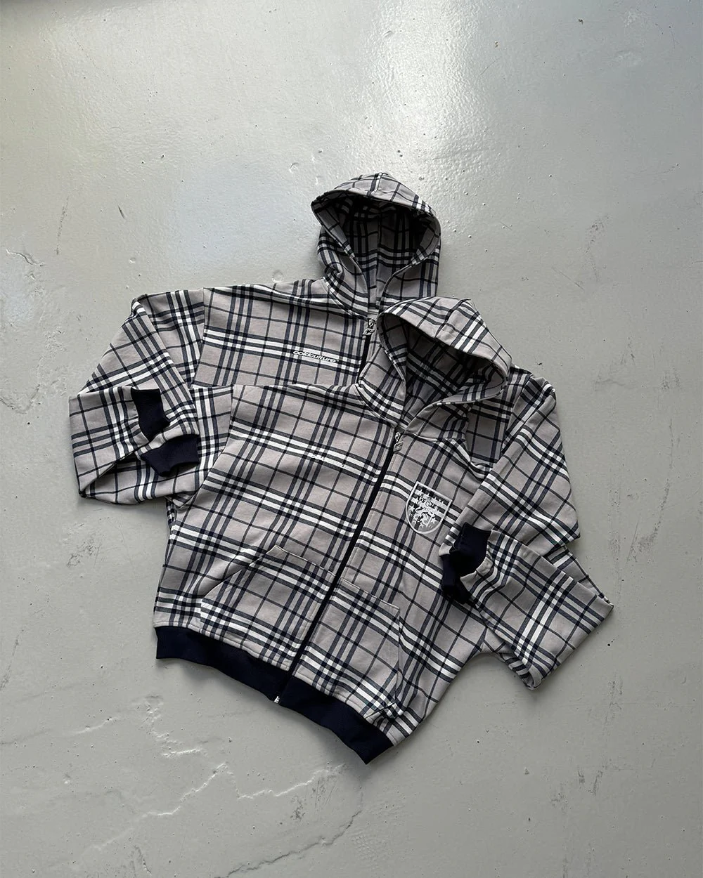GRID ZIP HOODIE TARTAN DARK BLUE/GREY - Image 9
