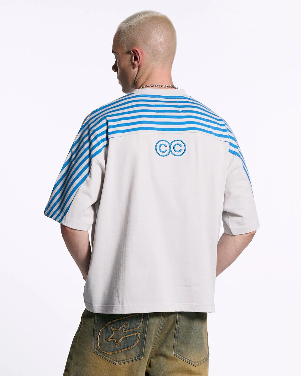 LOLLY HALF STRIPES TEE GREY AND BLUE - Image 4