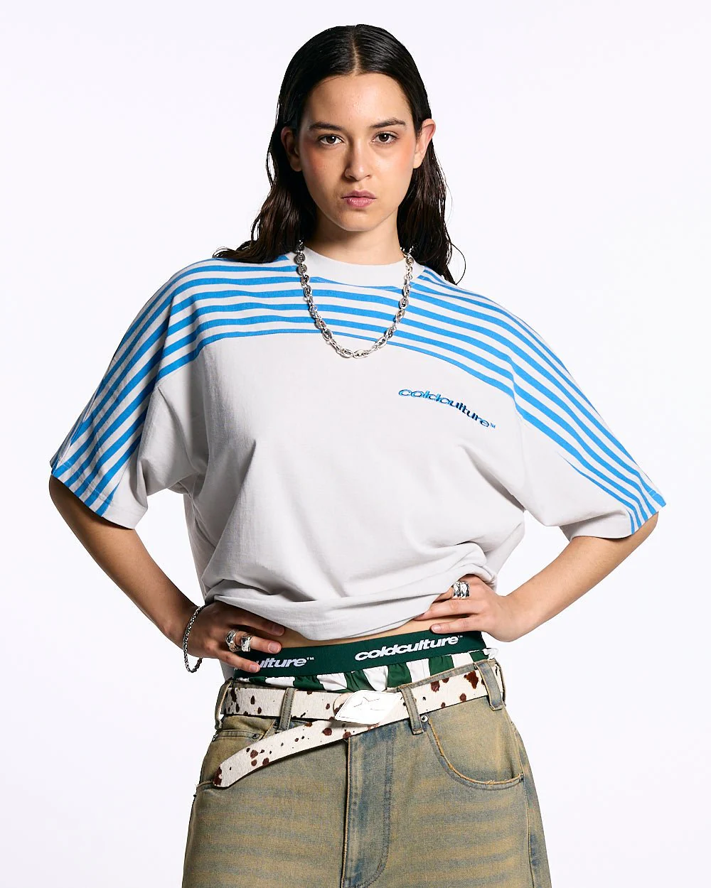 LOLLY HALF STRIPES TEE GREY AND BLUE - Image 5