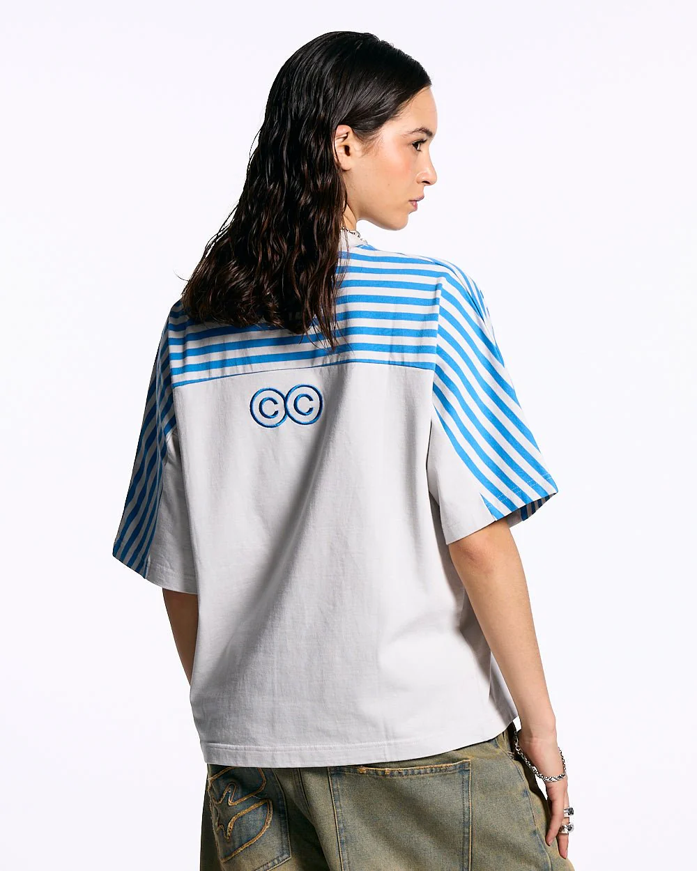LOLLY HALF STRIPES TEE GREY AND BLUE - Image 6