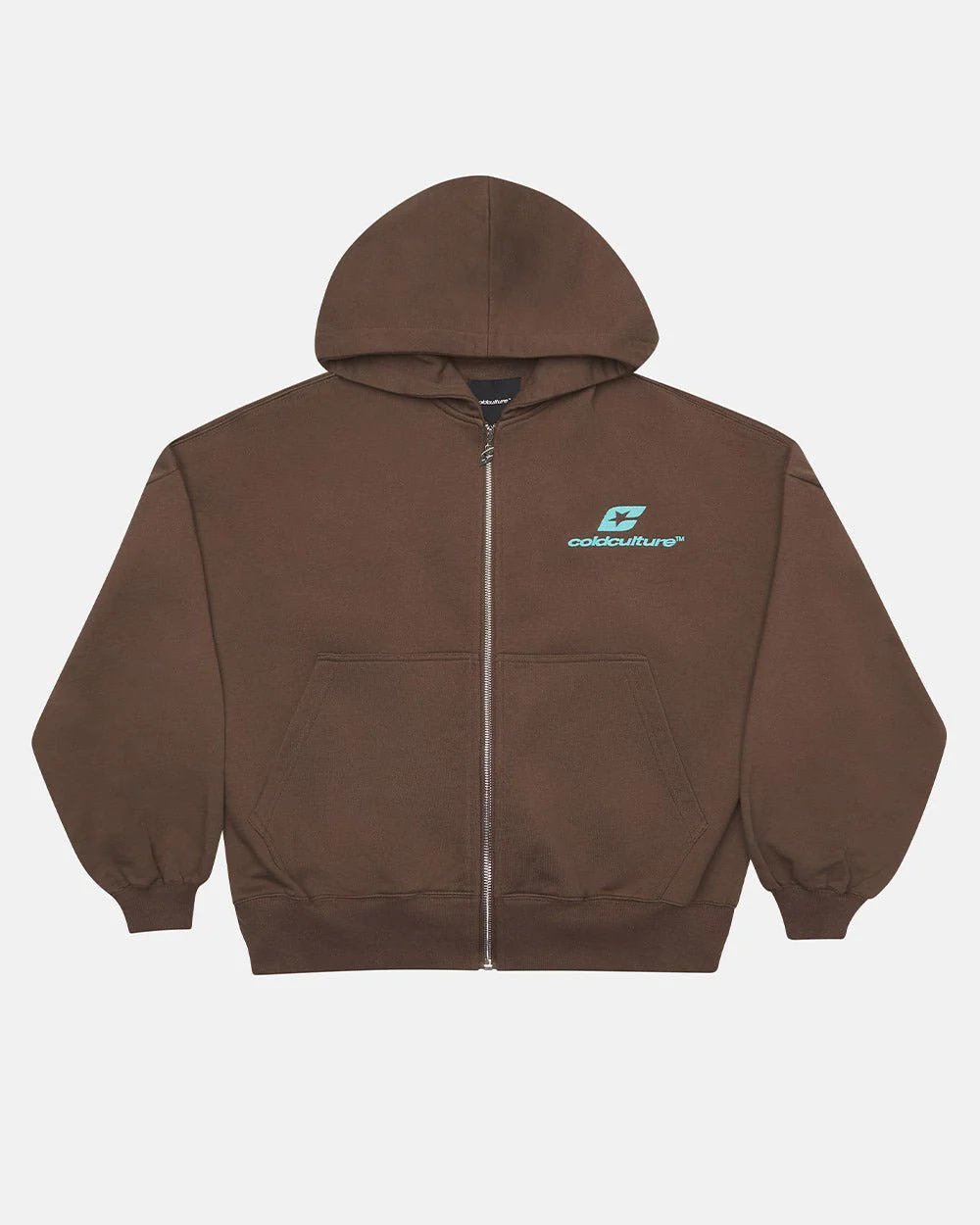 CURVED ZIP HOODIE BROWN & BLUE - Image 3