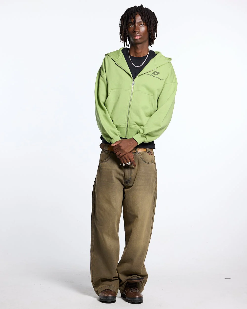 CURVED ZIP HOODIE GREEN - Image 4