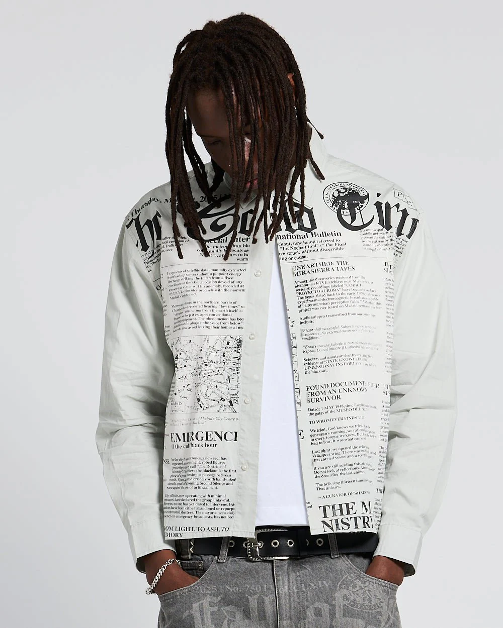 NEWSPAPER LONGSLEEVE SHIRT WHITE - Image 2