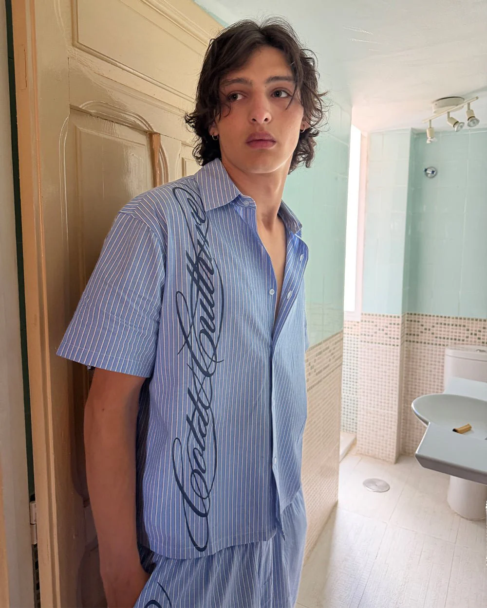 OFFICE SCRIPT SHIRT BLUE - Image 10