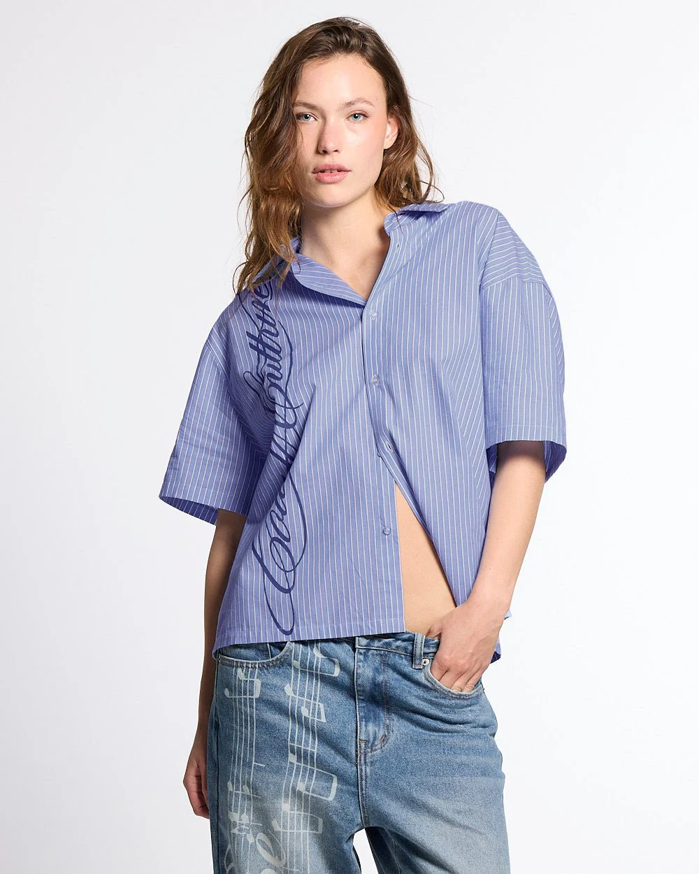 OFFICE SCRIPT SHIRT BLUE - Image 8
