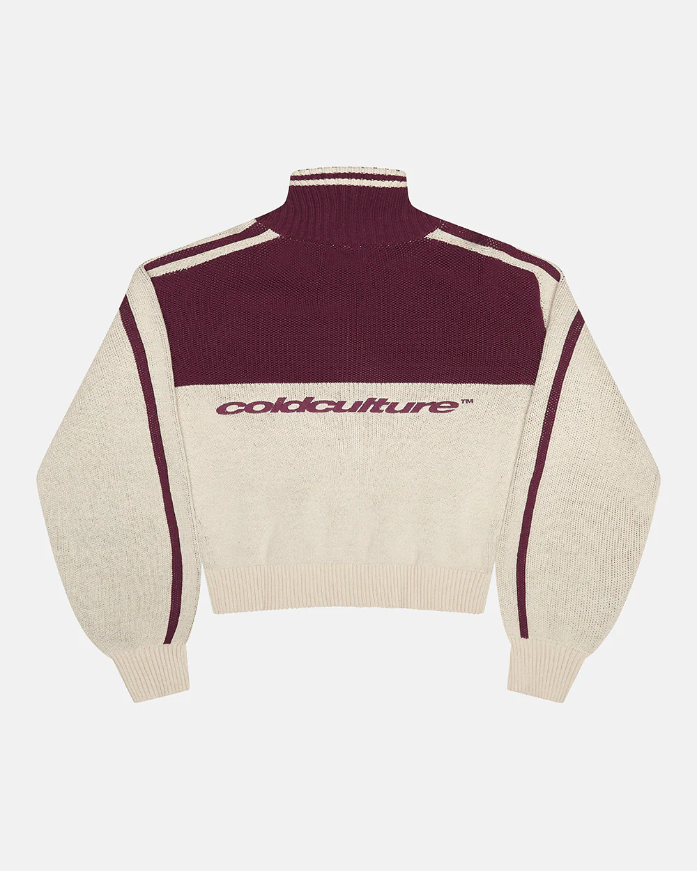 POWERLINE ZIP KNIT BEIGE & BURGUNDY - Image 2