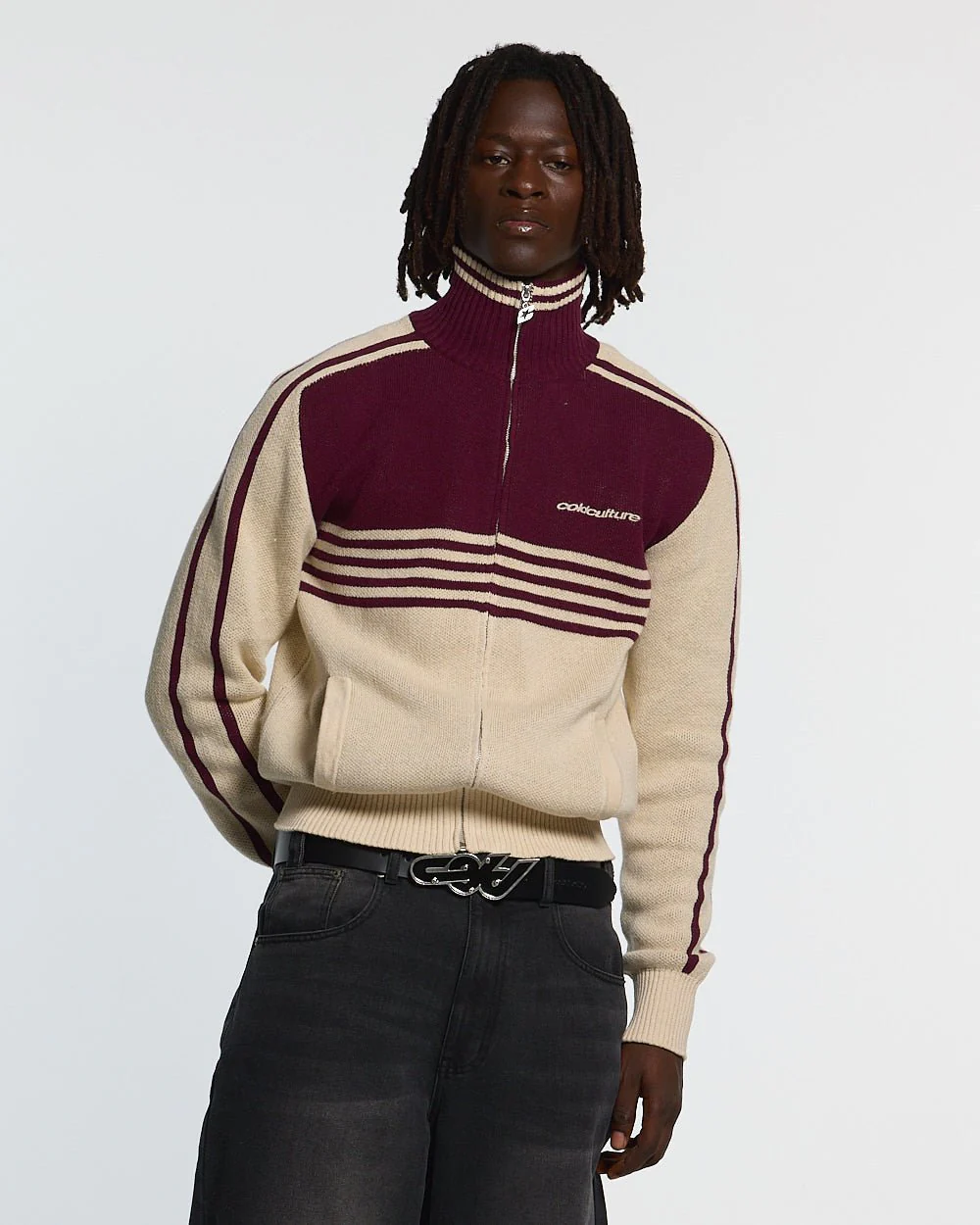 POWERLINE ZIP KNIT BEIGE & BURGUNDY - Image 3