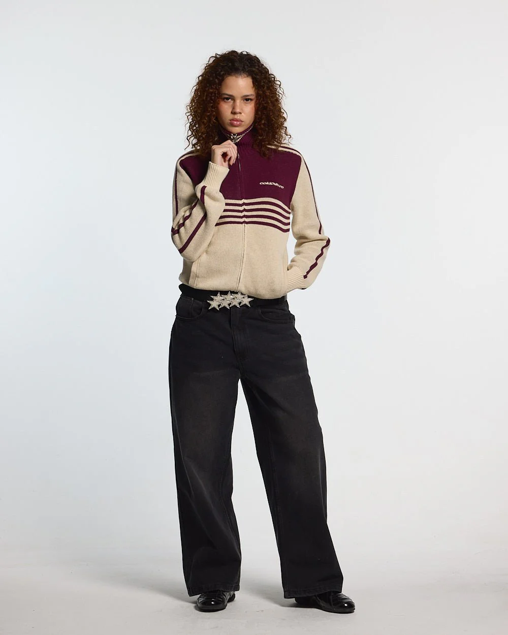 POWERLINE ZIP KNIT BEIGE & BURGUNDY - Image 5